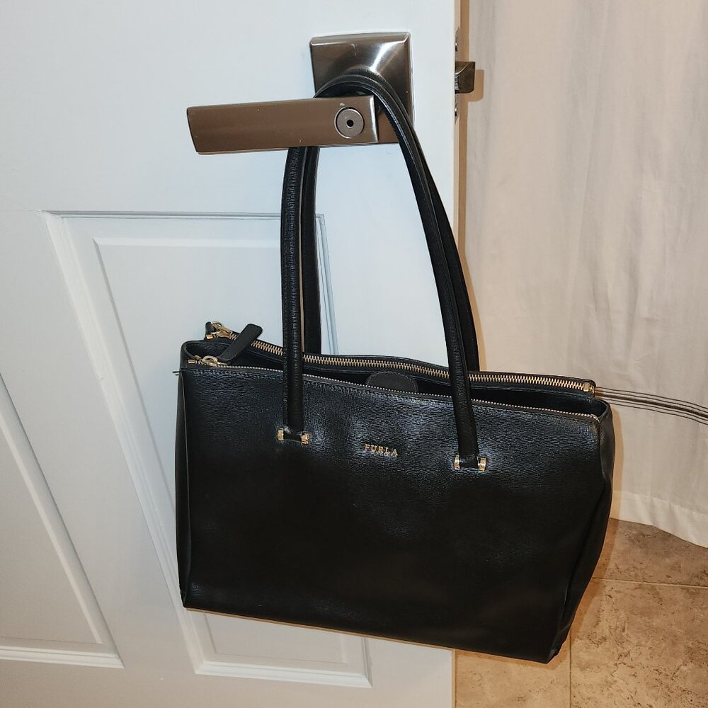 Furla Black Leather Tote Bag